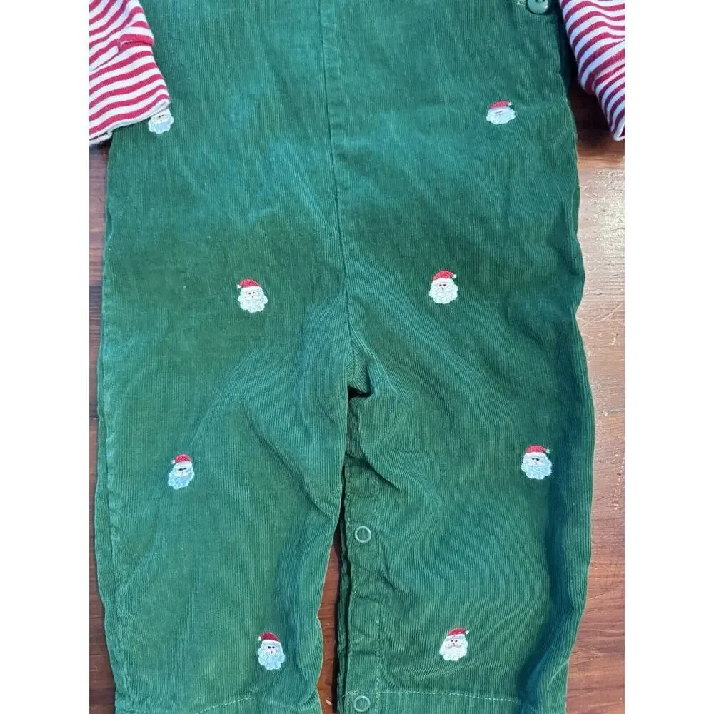 Baby Luigi Green Corduroy Santa Embroidered Longalls & Turtleneck Set 9 Months